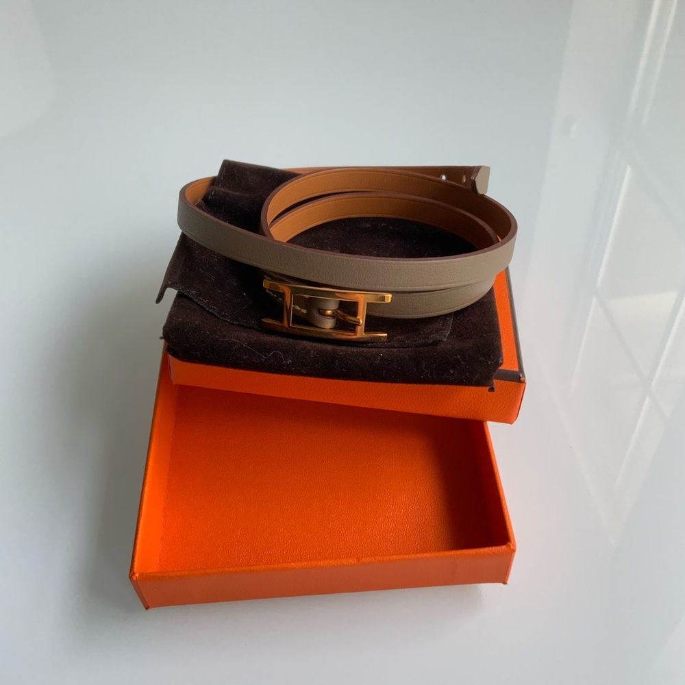 100% Authentic Hermes Hapi Wrap Bracelet - Taupe